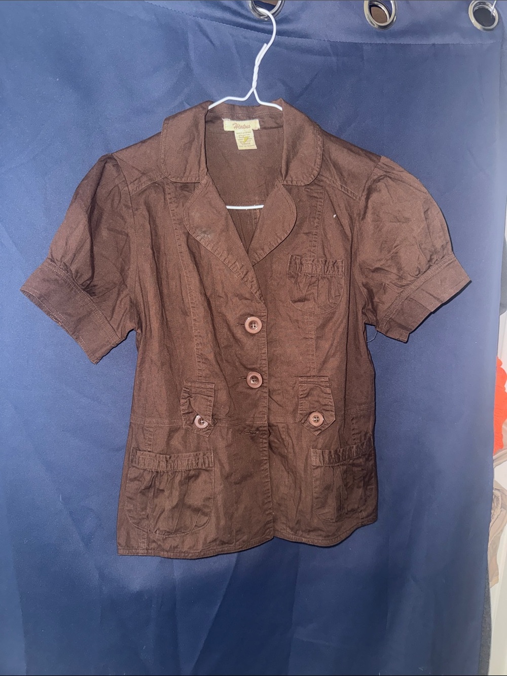 Brown Short Sleeve Button-Front Jacket